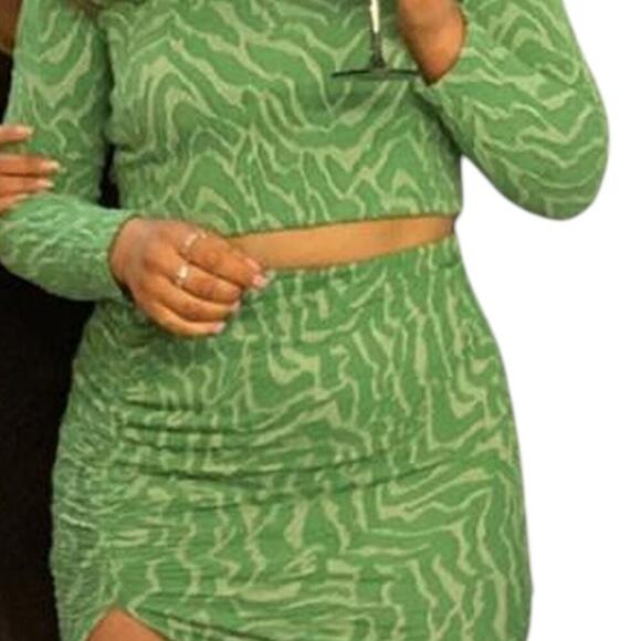 NWT Zara Jacquard Ruched Zebra Print Turtleneck & Skirt Set Green Sz S - Picture 7 of 7